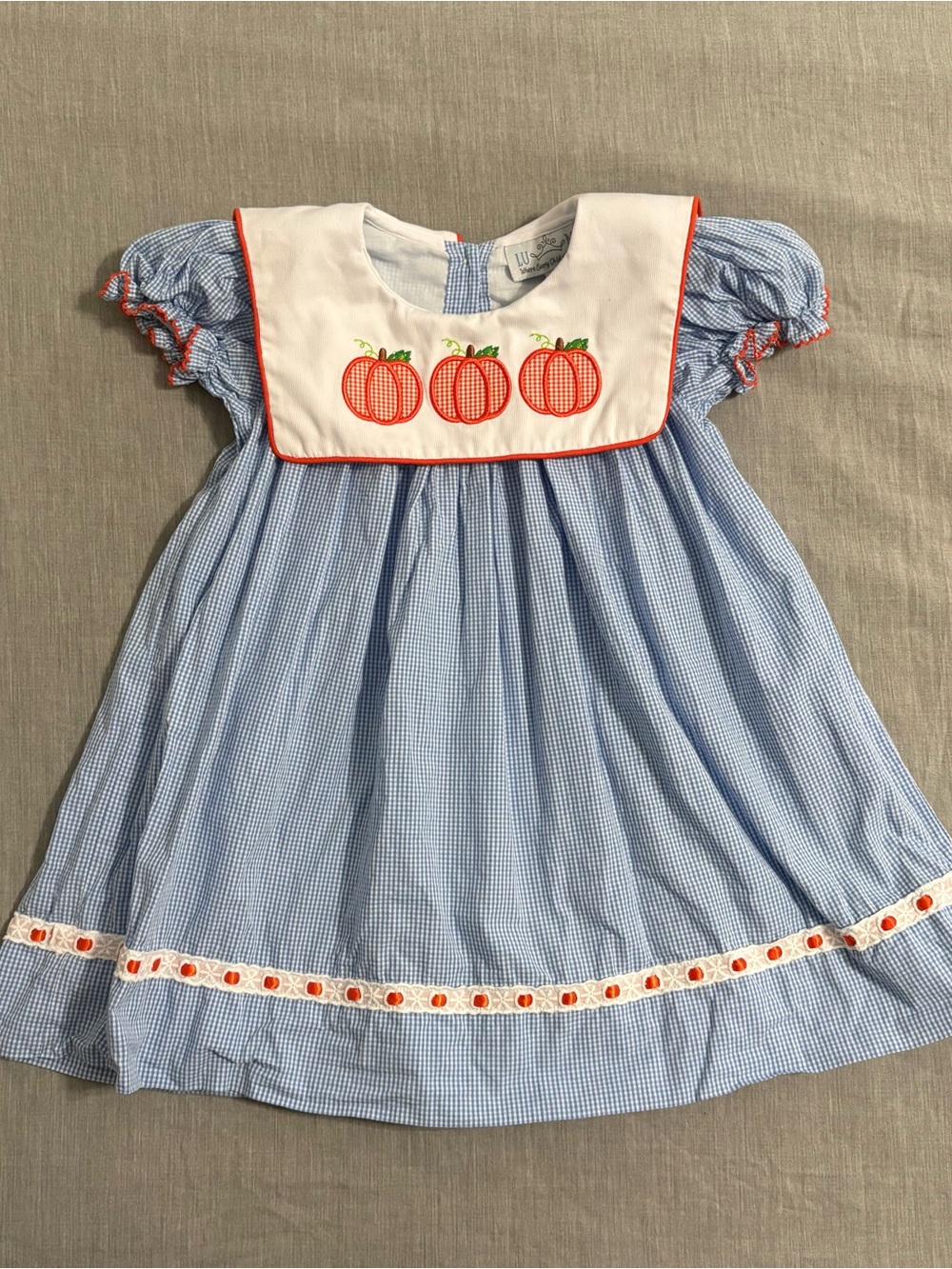 Blue Gingham Pumpkin Bib Dress for Girls